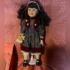 Charming Blue and Burgundy Doll with Floral Dress